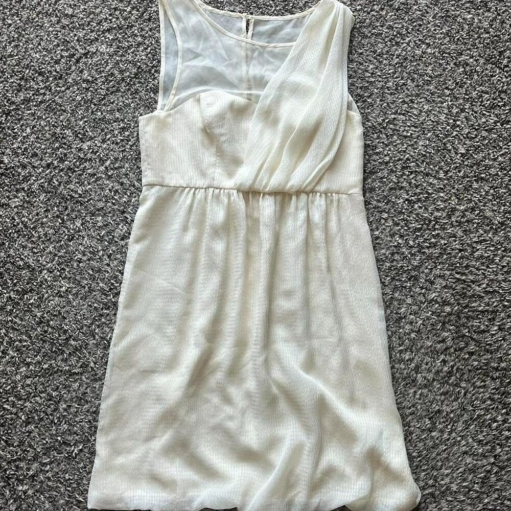 Tibi New York Ivory Draped Mesh Illusion Mini Dress Size 4 Cream Sleeveless